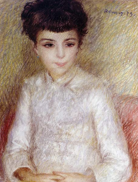 Portrait d'une fille aux cheveux bruns - Pierre-Auguste Renoir - Reproductions de tableaux et peintures haut de gamme