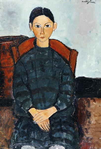 Jeune fille avec une robe sombre - Amedeo Modigliani - Reproductions de tableaux et peintures haut de gamme