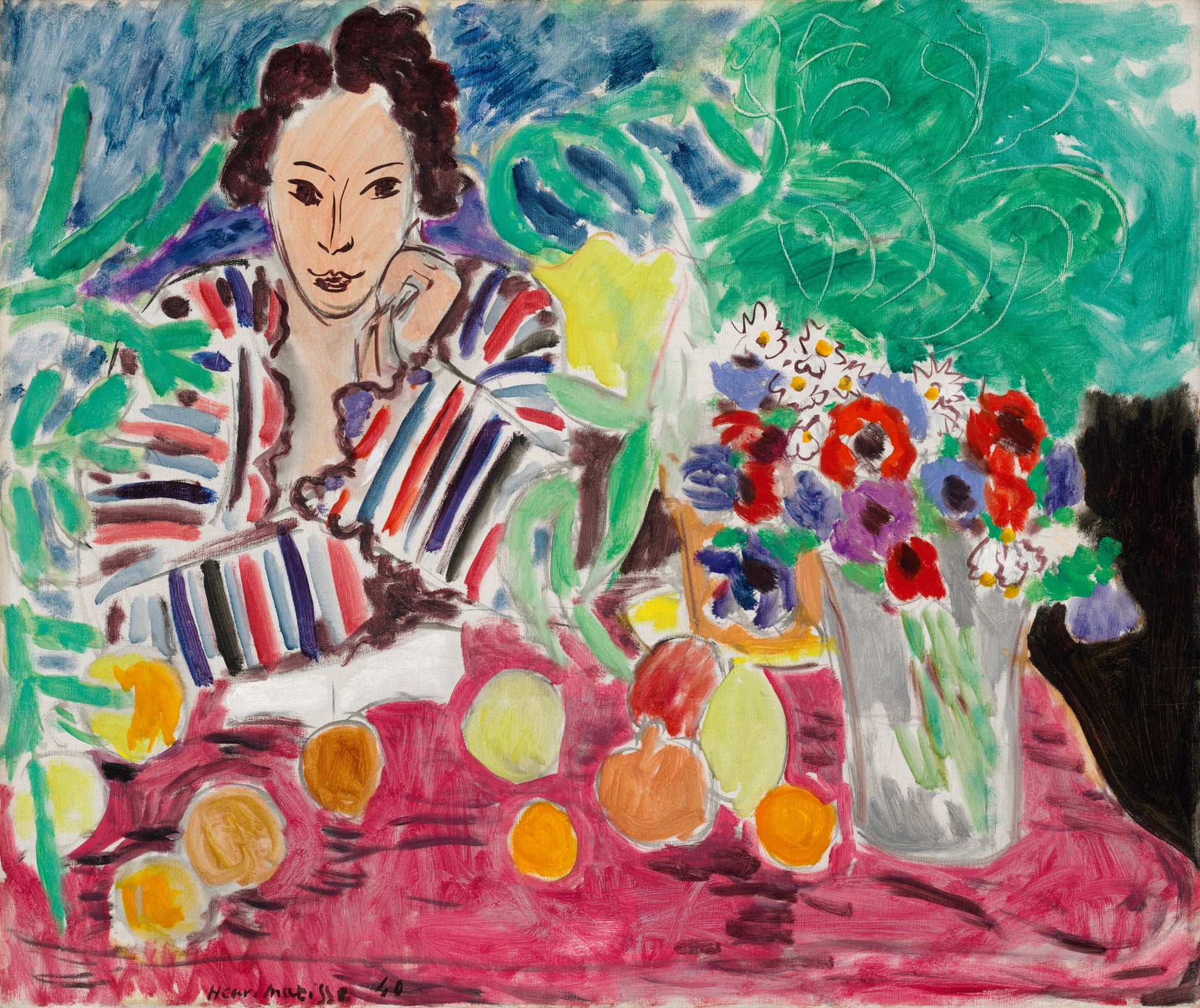 Robe rayée, fruits et anémones - Matisse - Reproductions de tableaux et peintures haut de gamme