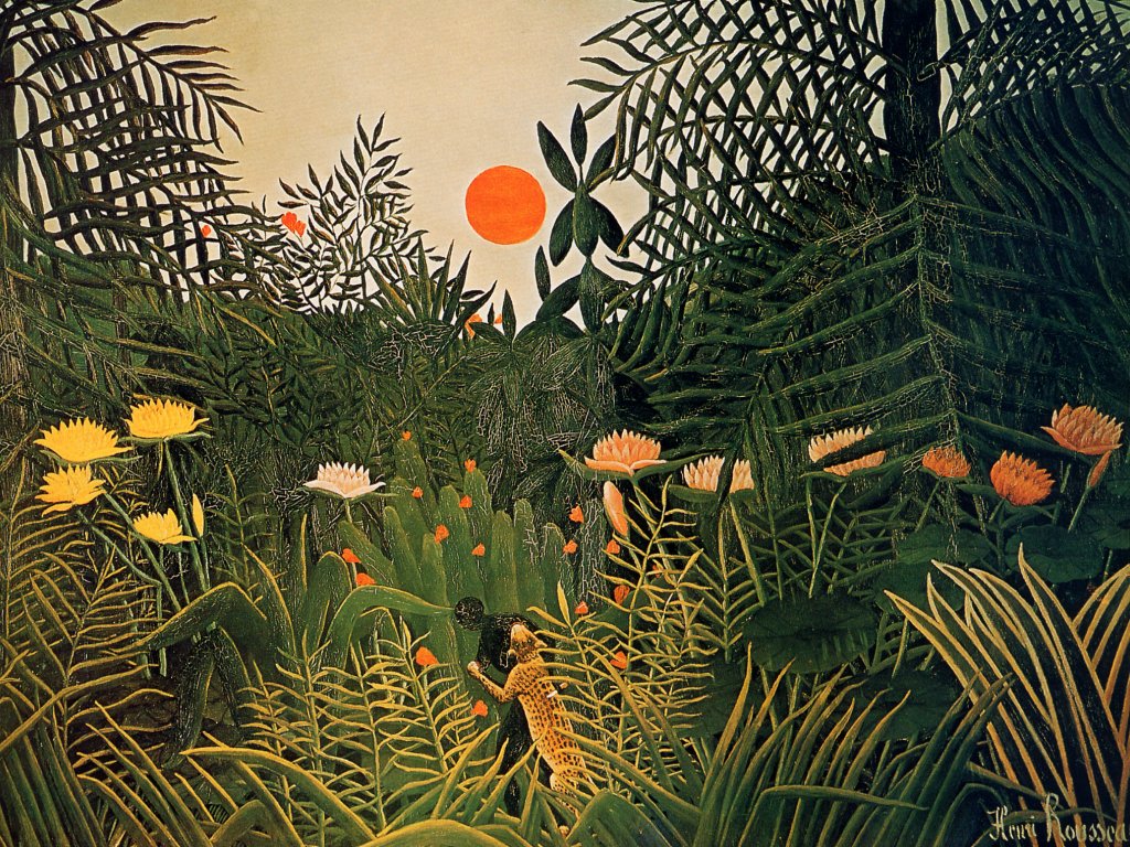 Un homme noir attaqué par un jaguar - Henri Rousseau - Reproductions de tableaux et peintures haut de gamme