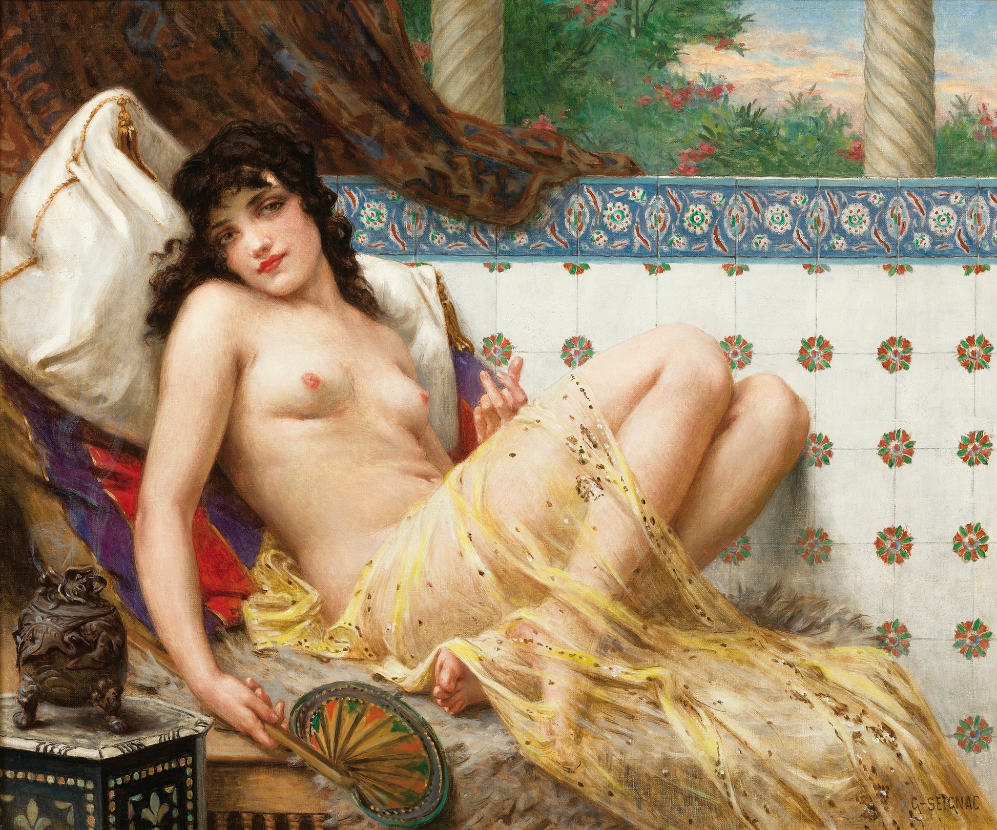 Odalisca con un ventaglio - Guillaume Seignac - Reproductions de tableaux et peintures haut de gamme