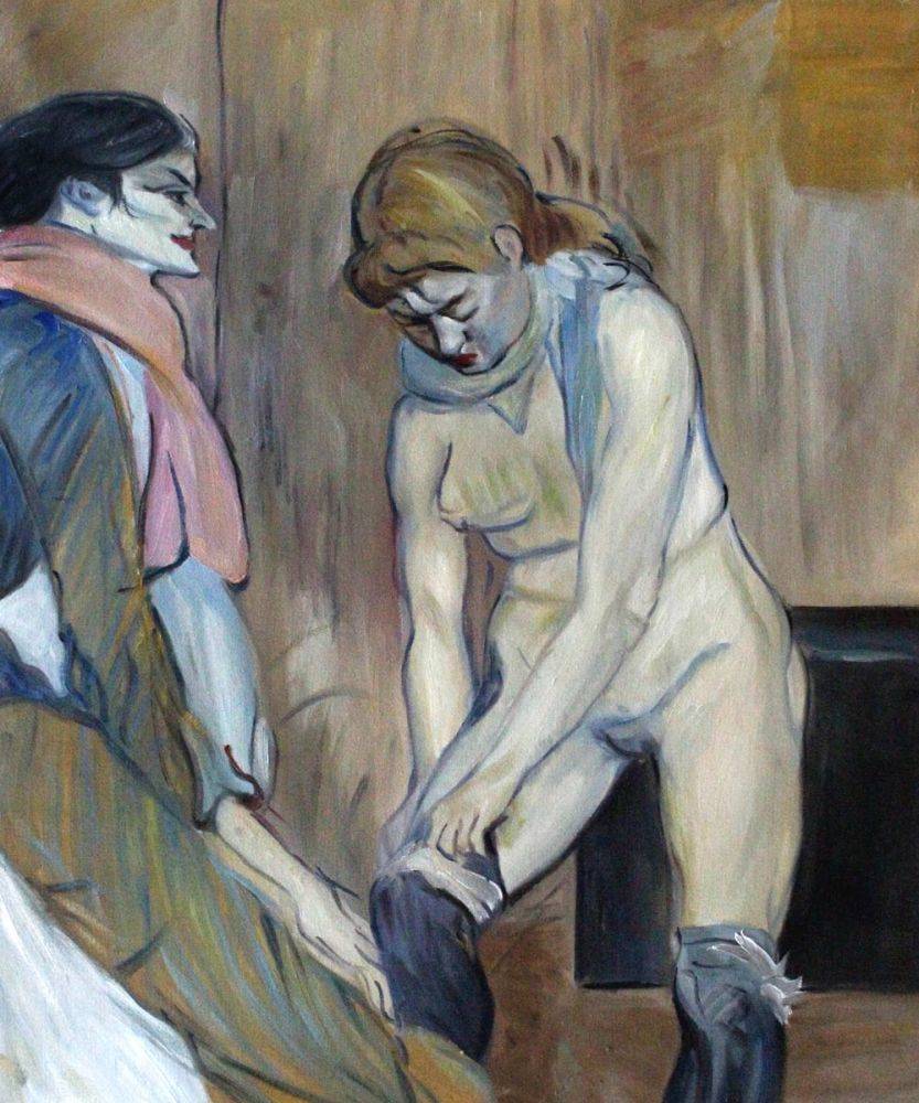 Femme tirant ses bas - Toulouse Lautrec - Reproductions de tableaux et peintures haut de gamme