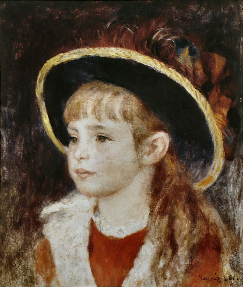 Portrait d'une jeune fille au chapeau bleu - Pierre-Auguste Renoir - Reproductions de tableaux et peintures haut de gamme