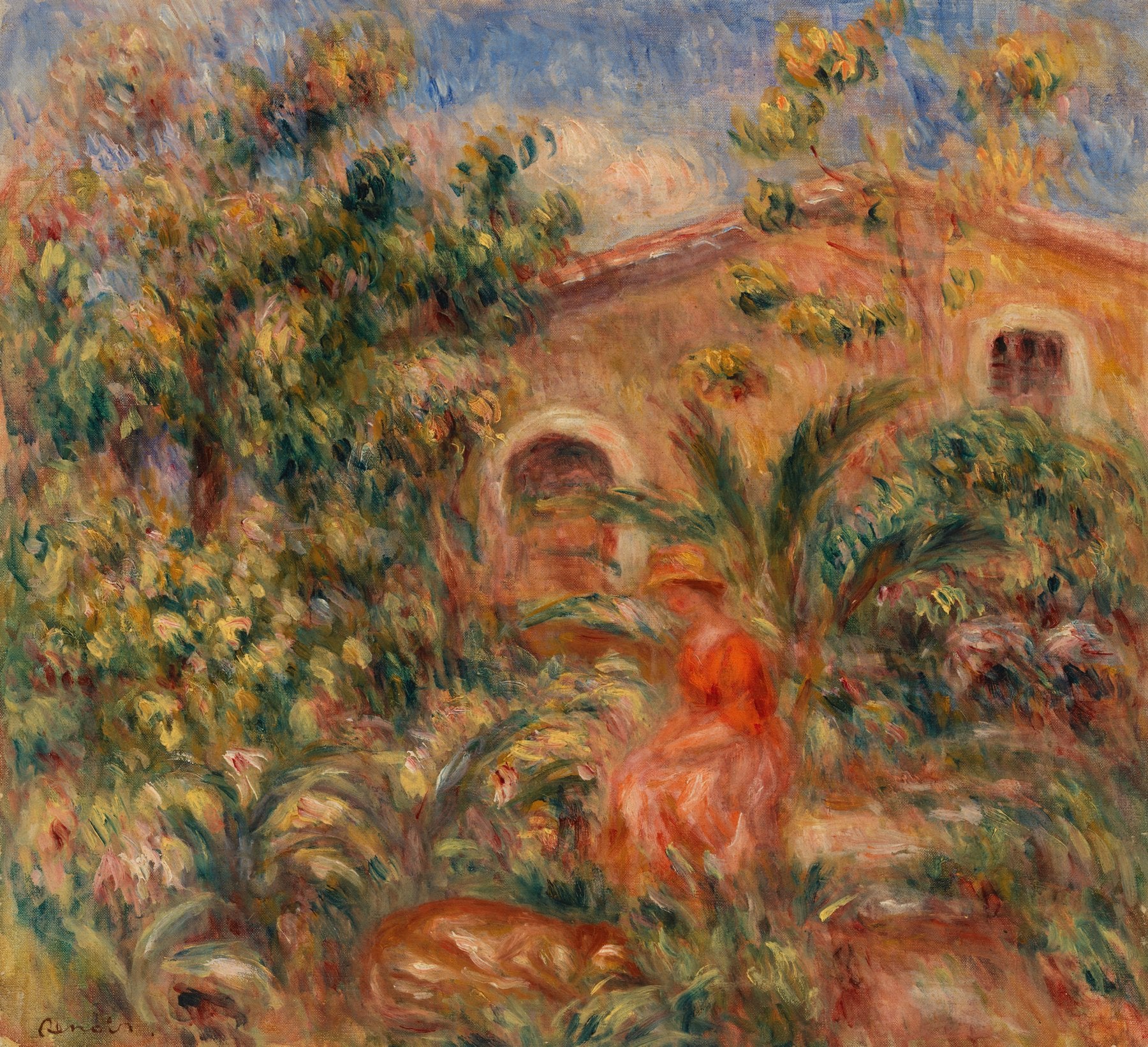 Femme et chien dans un paysage - Pierre-Auguste Renoir - Reproductions de tableaux et peintures haut de gamme