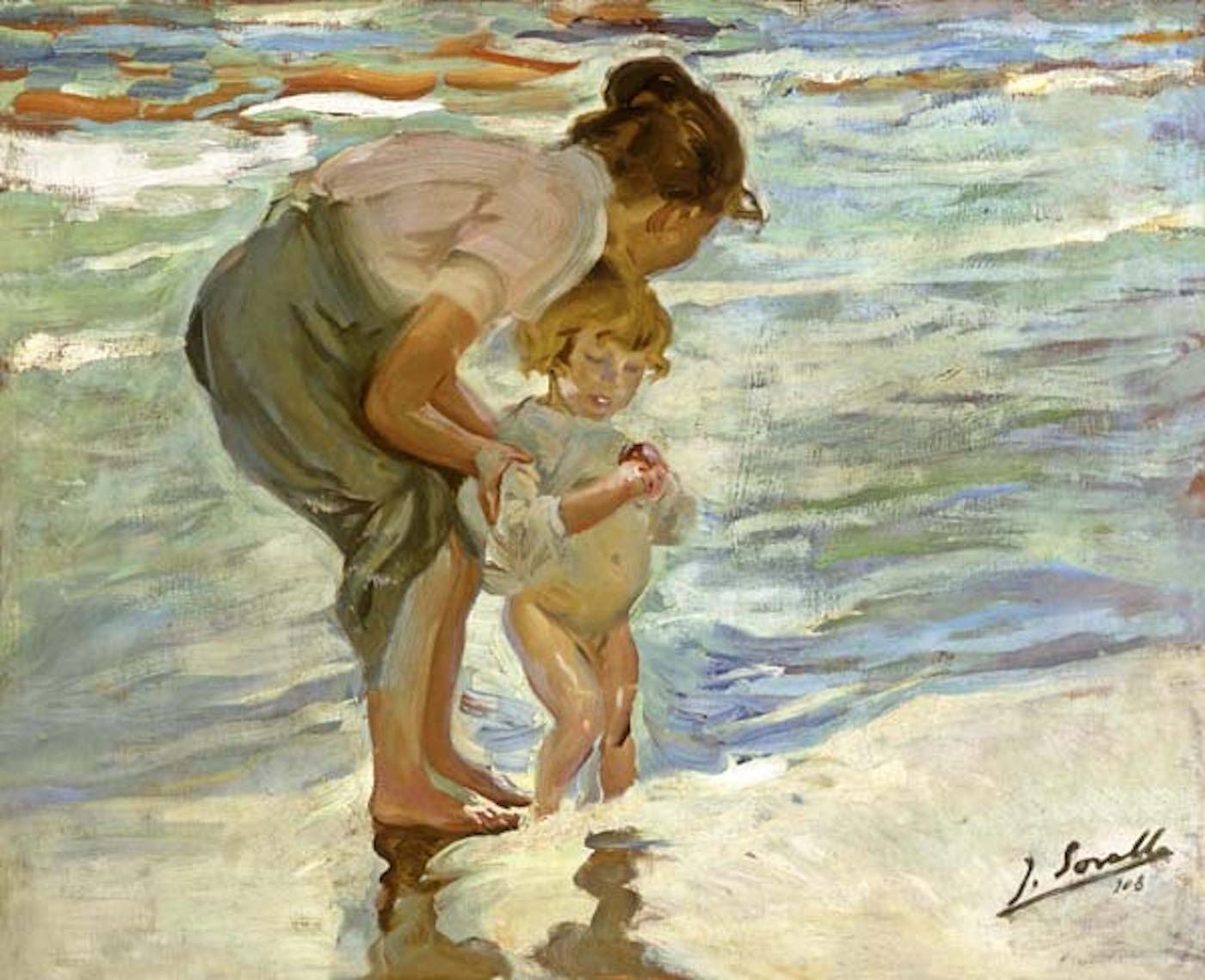 Mère et enfant sur la plage - Sorolla - Reproductions de tableaux et peintures haut de gamme