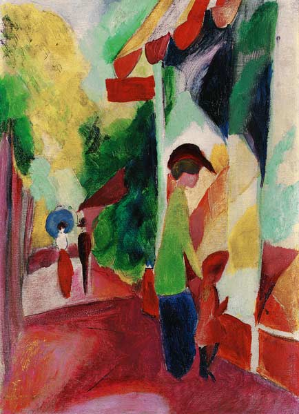 Vitrine de magasin avec des arbres jaunes - August Macke - Reproductions de tableaux et peintures haut de gamme