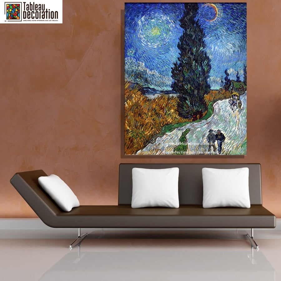 Route avec un cyprès et une étoile - Van Gogh - Reproductions de tableaux et peintures haut de gamme