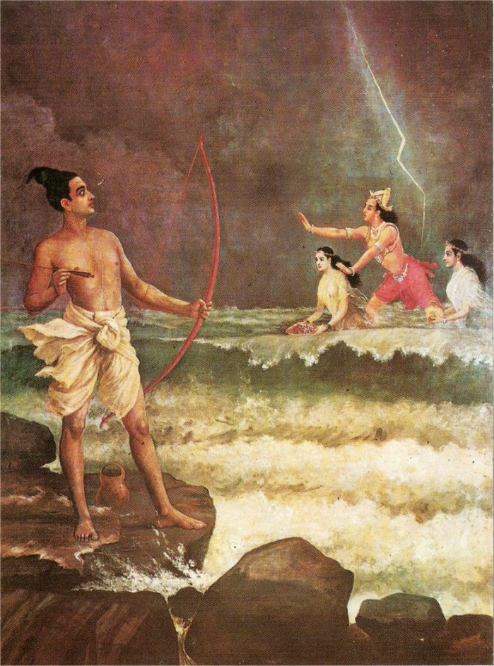 Sri Rama Vanquishing the Sea - Raja Ravi Varma - Reproductions de tableaux et peintures haut de gamme