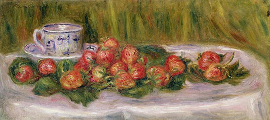 Nature morte de fraises et d'une tasse à thé - Pierre-Auguste Renoir - Reproductions de tableaux et peintures haut de gamme