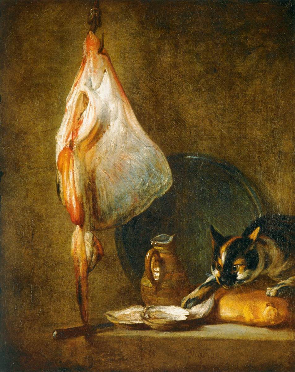 Nature morte avec un chat et une raie - Jean Siméon Chardin - Reproductions de tableaux et peintures haut de gamme