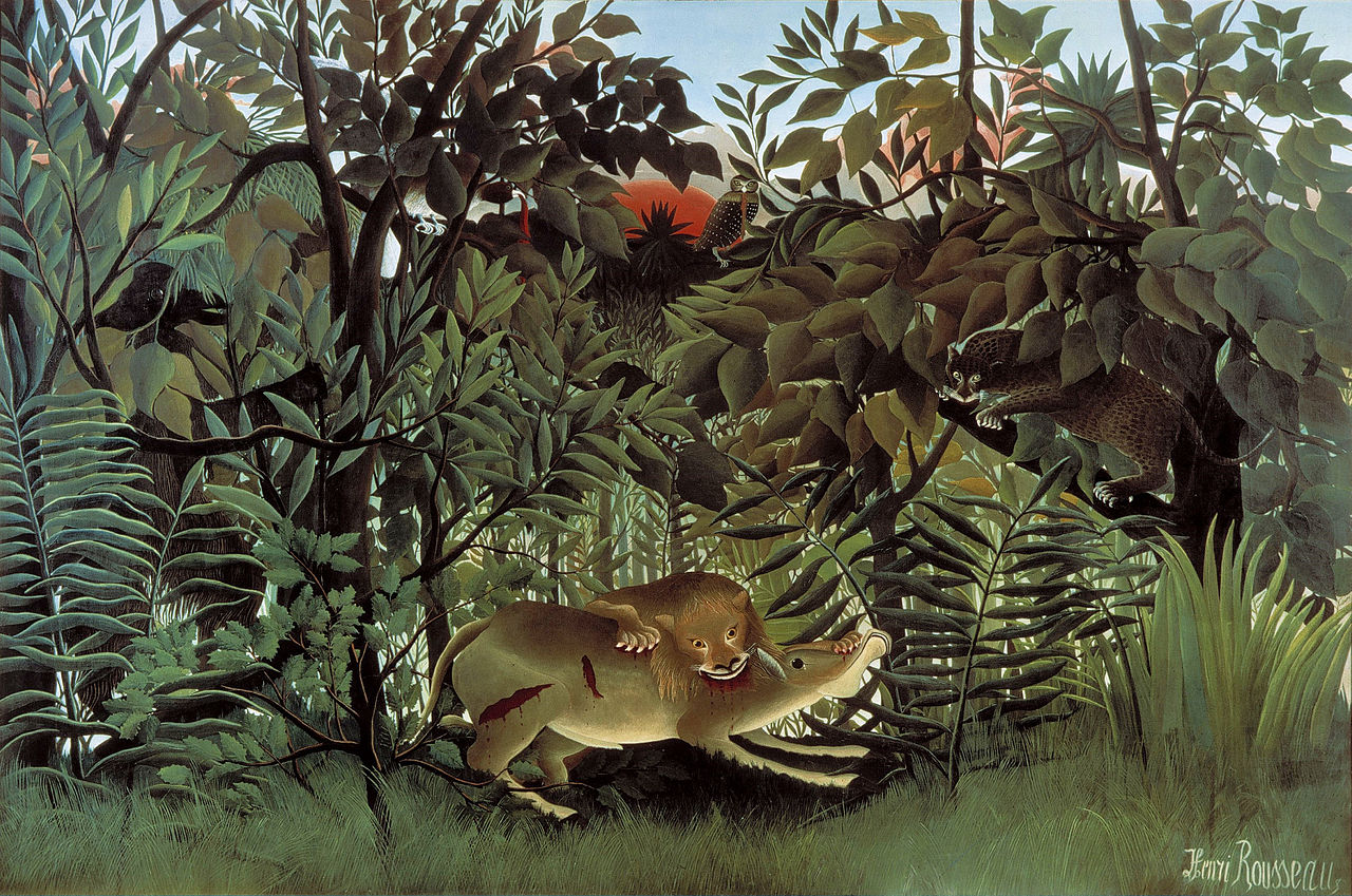 Le lion ayant faim se jette sur l'antilope - Henri Rousseau - Reproductions de tableaux et peintures haut de gamme