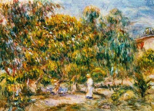 La femme en blanc dans le jardin des Colettes - Pierre-Auguste Renoir - Reproductions de tableaux et peintures haut de gamme