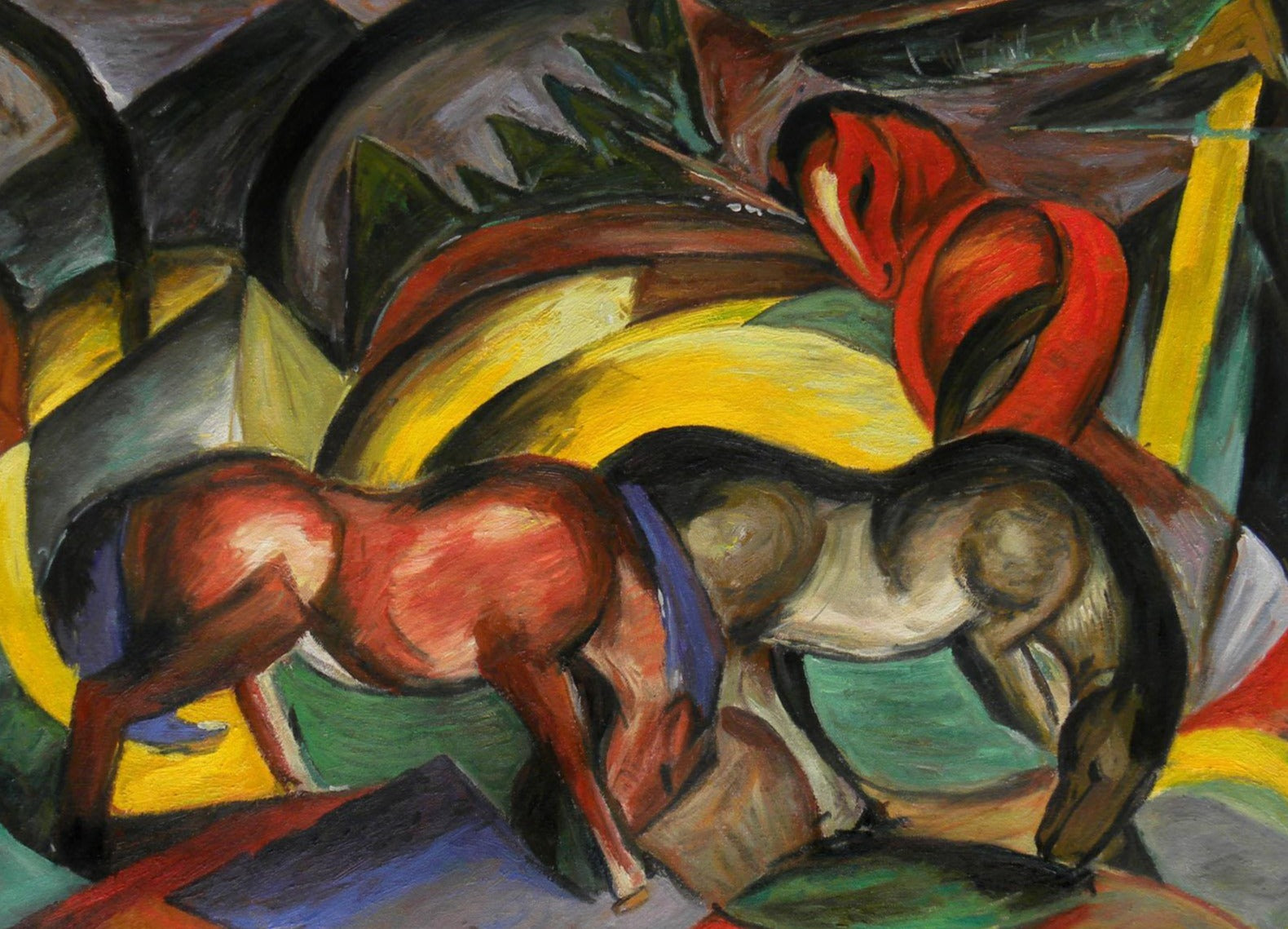 3 chevaux - Franz Marc - Reproductions de tableaux et peintures haut de gamme