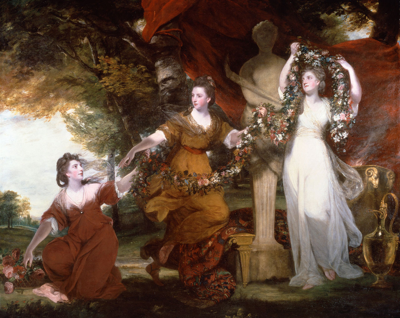 Trois dames ornant un Herm d'Hymen - Joshua Reynolds - Reproductions de tableaux et peintures haut de gamme