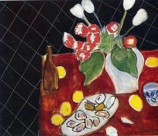 Tulipes et huîtres sur fond noir - Matisse - Reproductions de tableaux et peintures haut de gamme