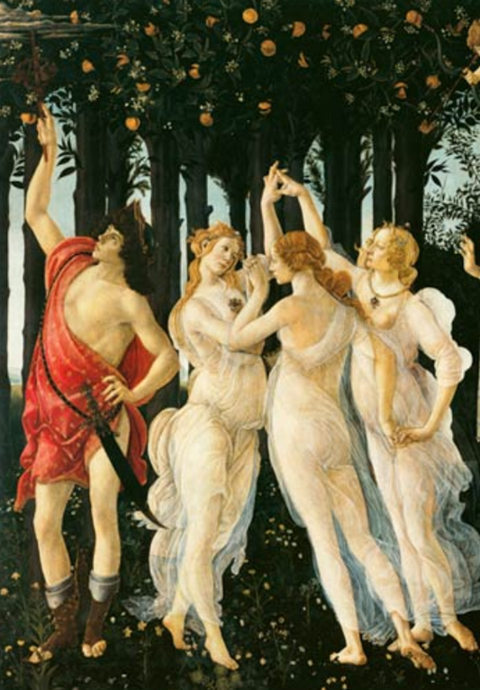 Primavera : Détail des Trois Grâces et de Mercure - Sandro Botticelli - Reproductions de tableaux et peintures haut de gamme