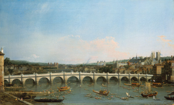 Le pont de Westminster vu du nord avec le palais de Lambeth au loin - Giovanni Antonio Canal - Reproductions de tableaux et peintures haut de gamme