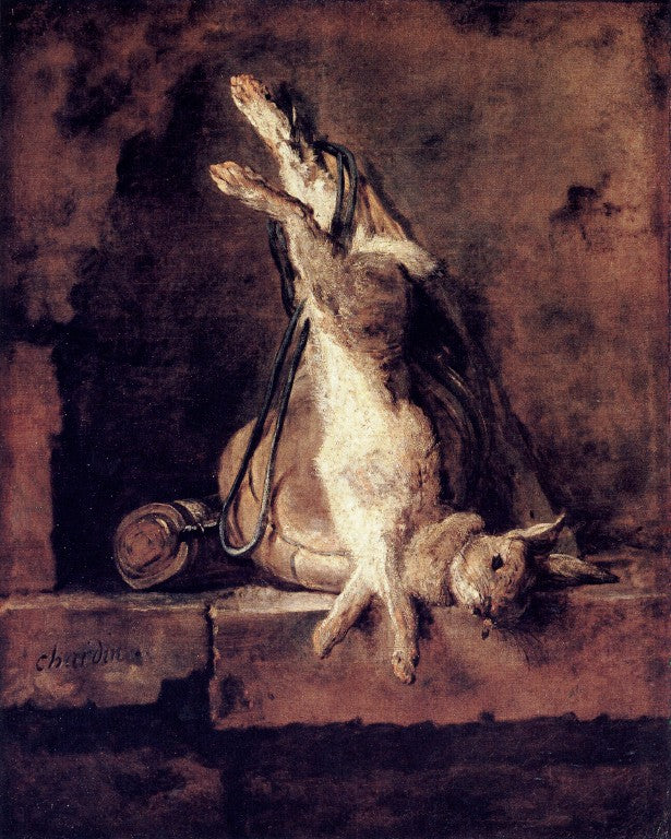 Lapin sauvage avec carnier et poire à poudre - Jean Siméon Chardin - Reproductions de tableaux et peintures haut de gamme