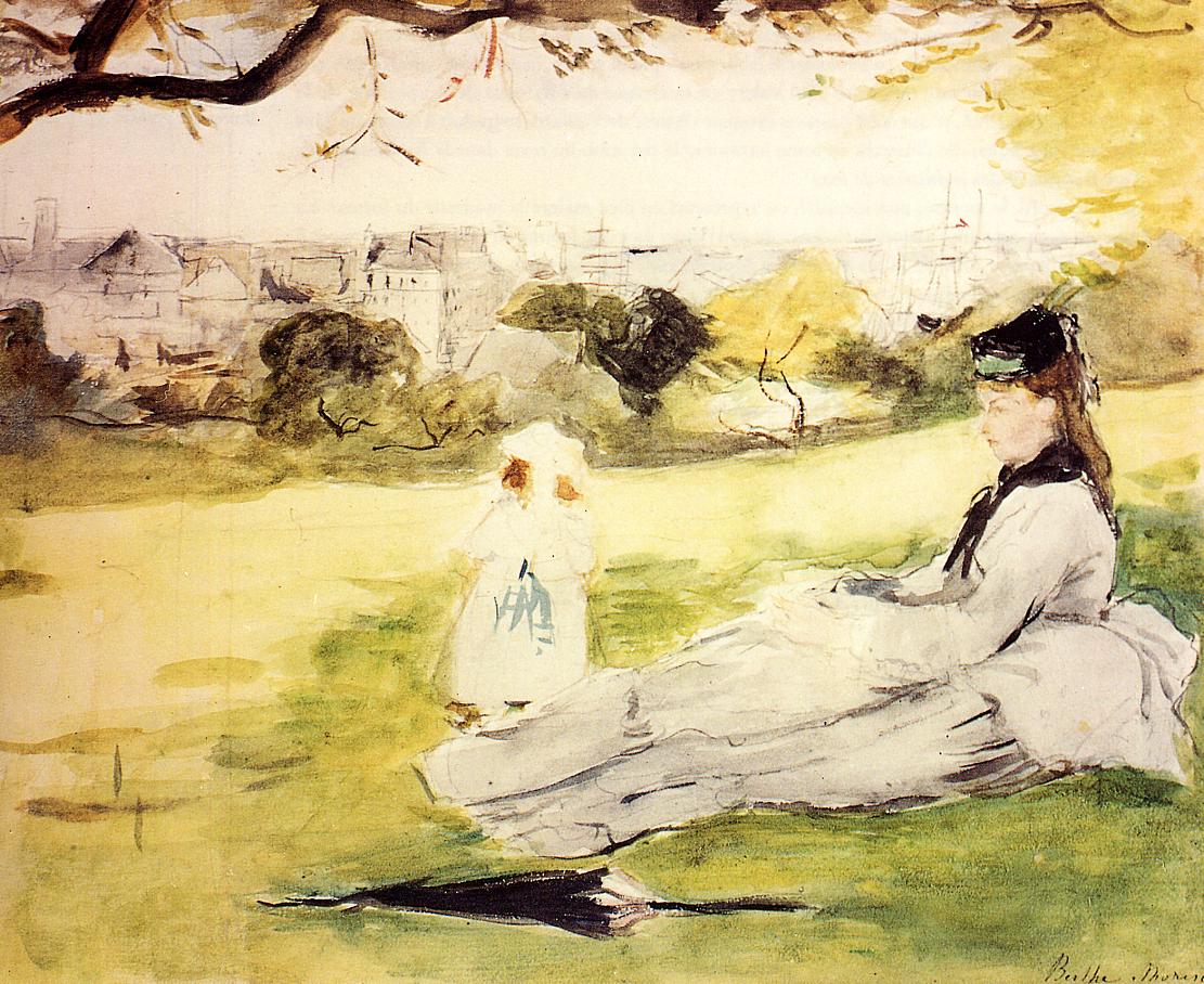 Woman and Child Seated in a Meadow - Berthe Morisot - Reproductions de tableaux et peintures haut de gamme