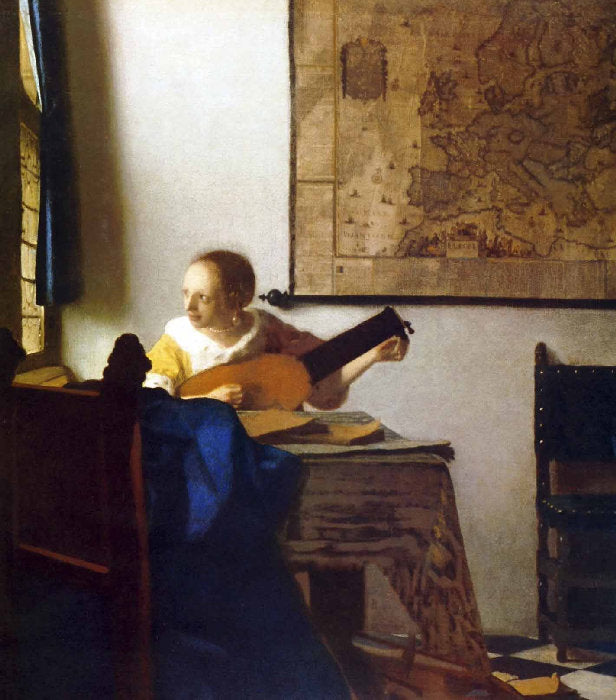 La Femme au luth - Johannes Vermeer - Reproductions de tableaux et peintures haut de gamme